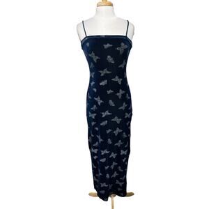 Vtg Finesse Butterfly Velvet Dress Womens S Blue Fairycore Festival Grunge Goth